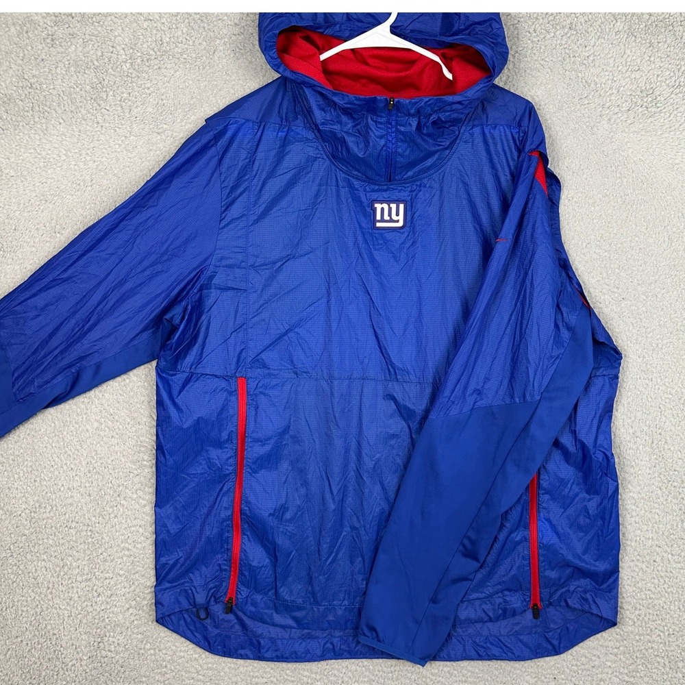 New York Giants Nike Jacket Mens XL Windbreaker Blue NFL Onfield Pullover Hooded